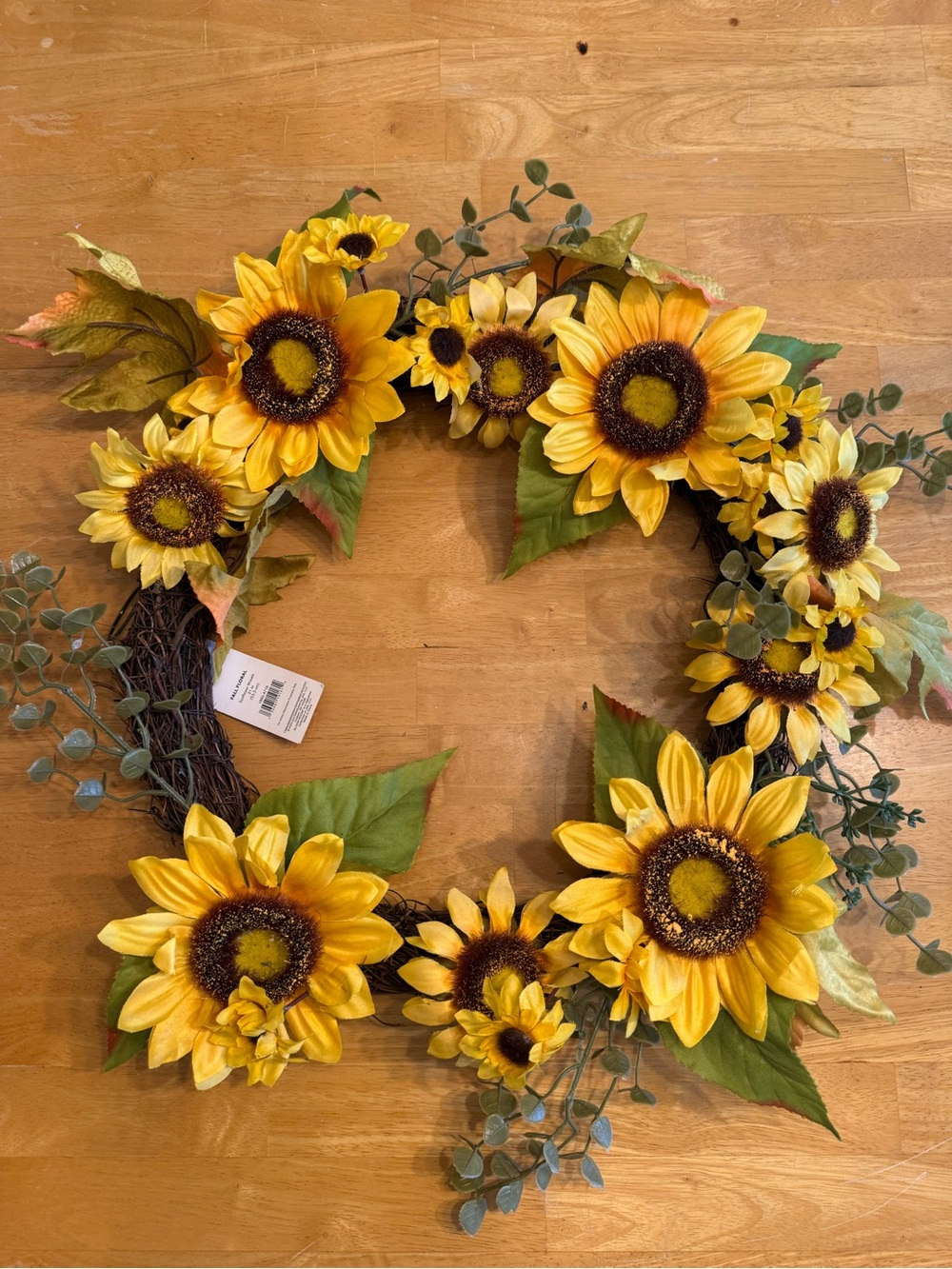 Artificial Sunflower Twig Wreath Yellow/Green/Brown 20 in Fall Door Decoration